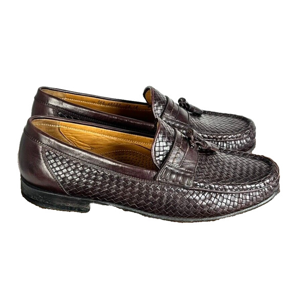 Allen Edmonds Loafers Mens 9.5B RIMINI Basket Woven Reddish Brown Leather Tassel main image 4